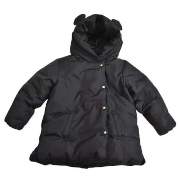 Zara Down Black Puffer Jacket Snap  Button Kids Size 4-5 - Picture 1 of 7